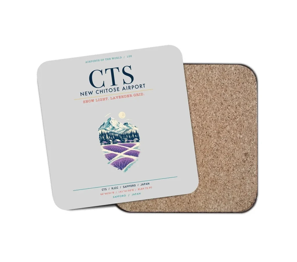 New Chitose Airport Sapporo (CTS) design on light gray 1 piece coaster