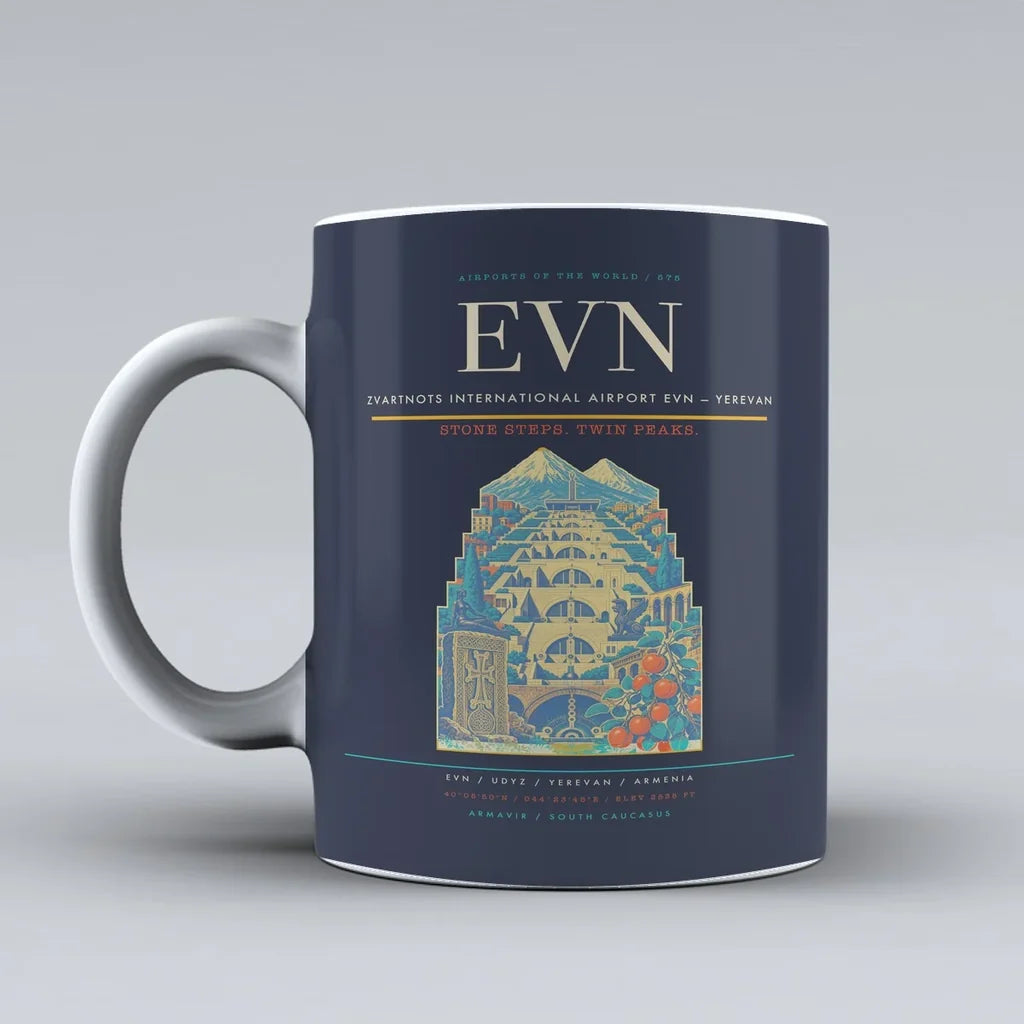 International Airport EVN — Yerevan Mug design on dark blue zvartnots
