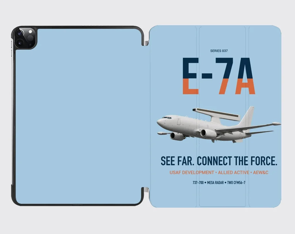 E-7A Wedgetail design on light blue ipad tablet case