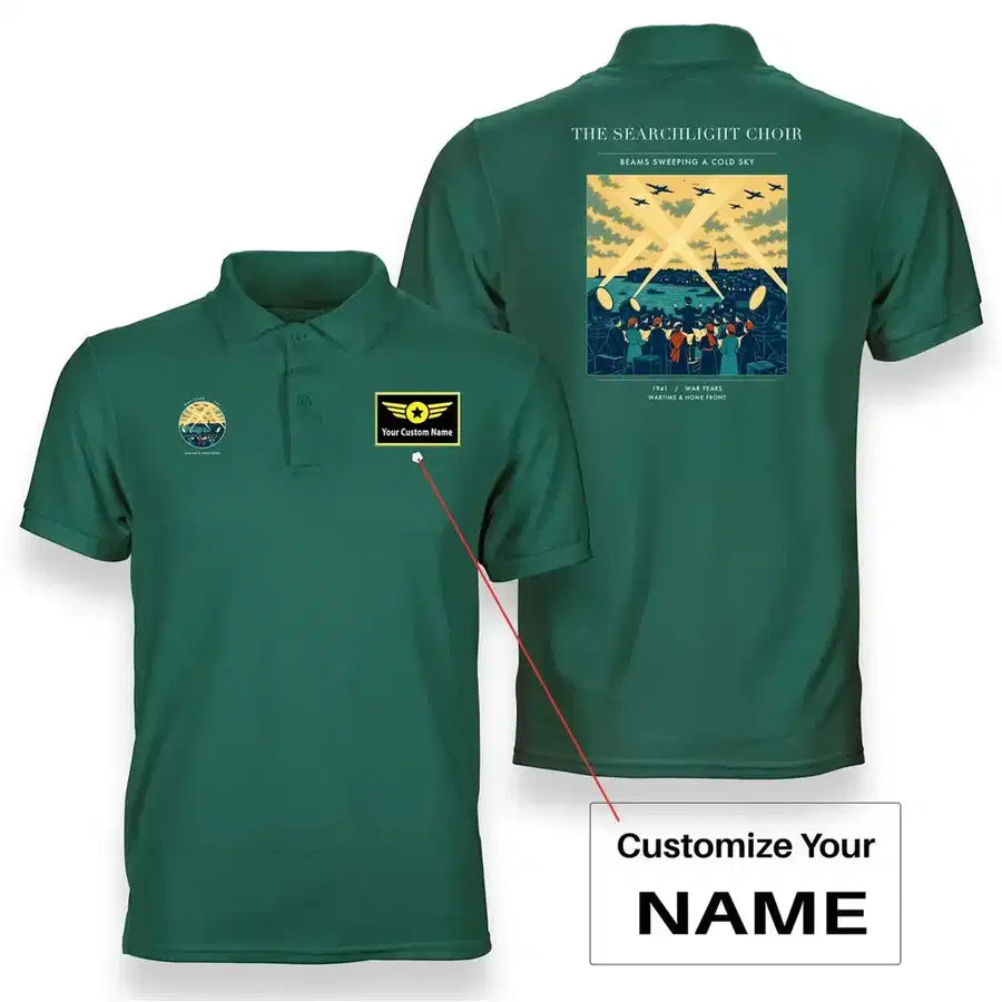 VINTAGE G4504 - The Searchlight Choir - Double-Side Polo T-Shirt design on green+name