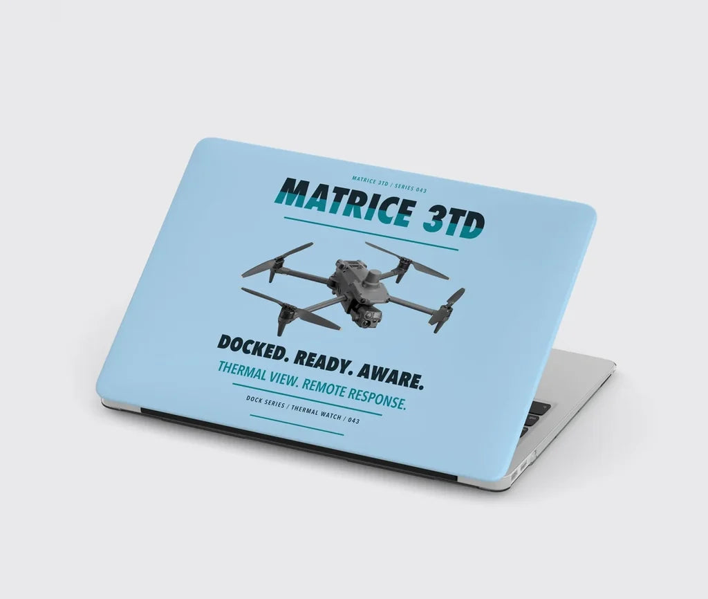 DJI Matrice 3TD design on light blue MacBook case