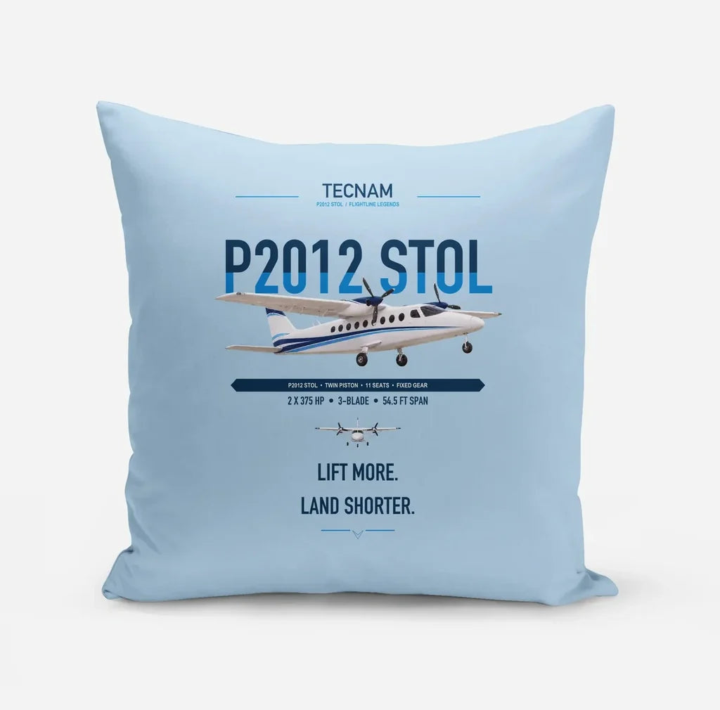Tecnam P2012 STOL design on light blue pillow