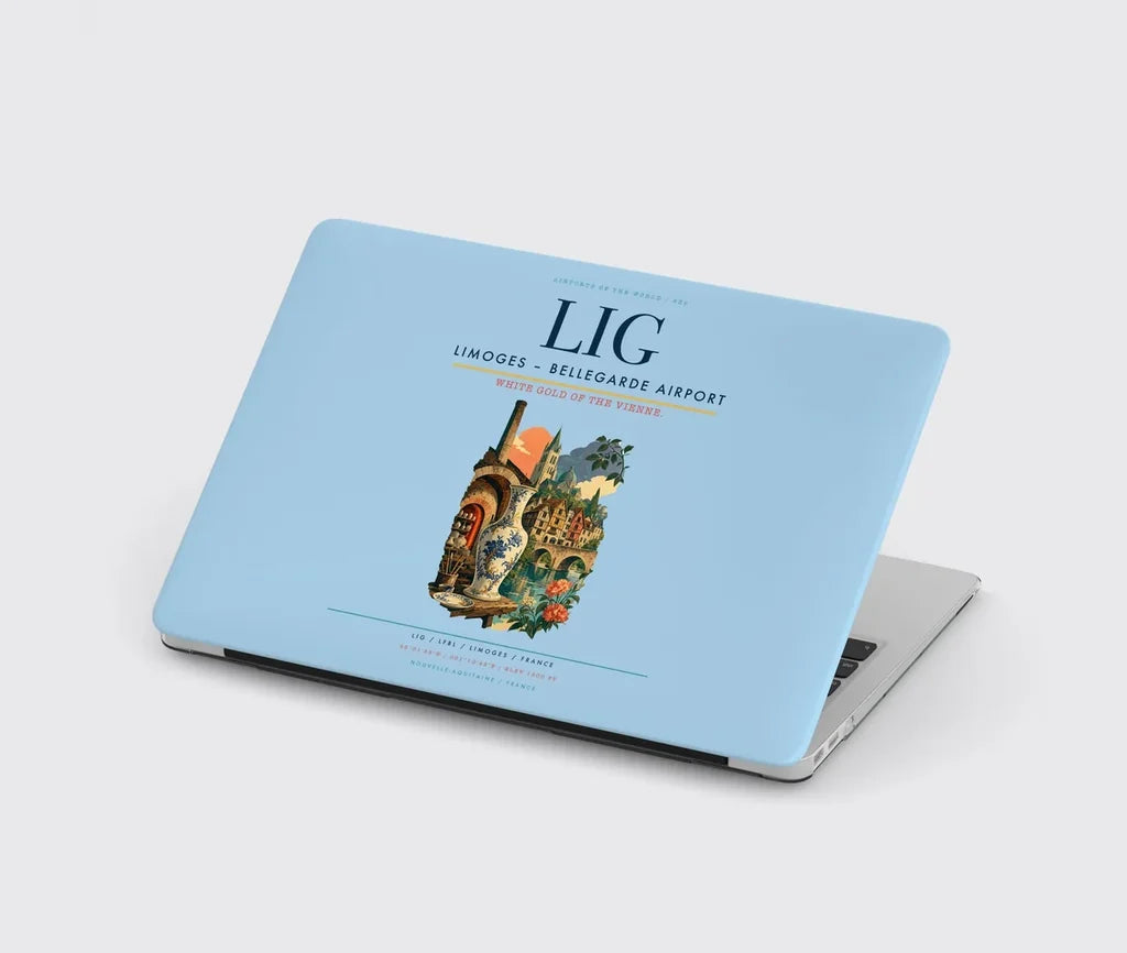 Limoges – Bellegarde Airport (LIG) design on light blue MacBook case