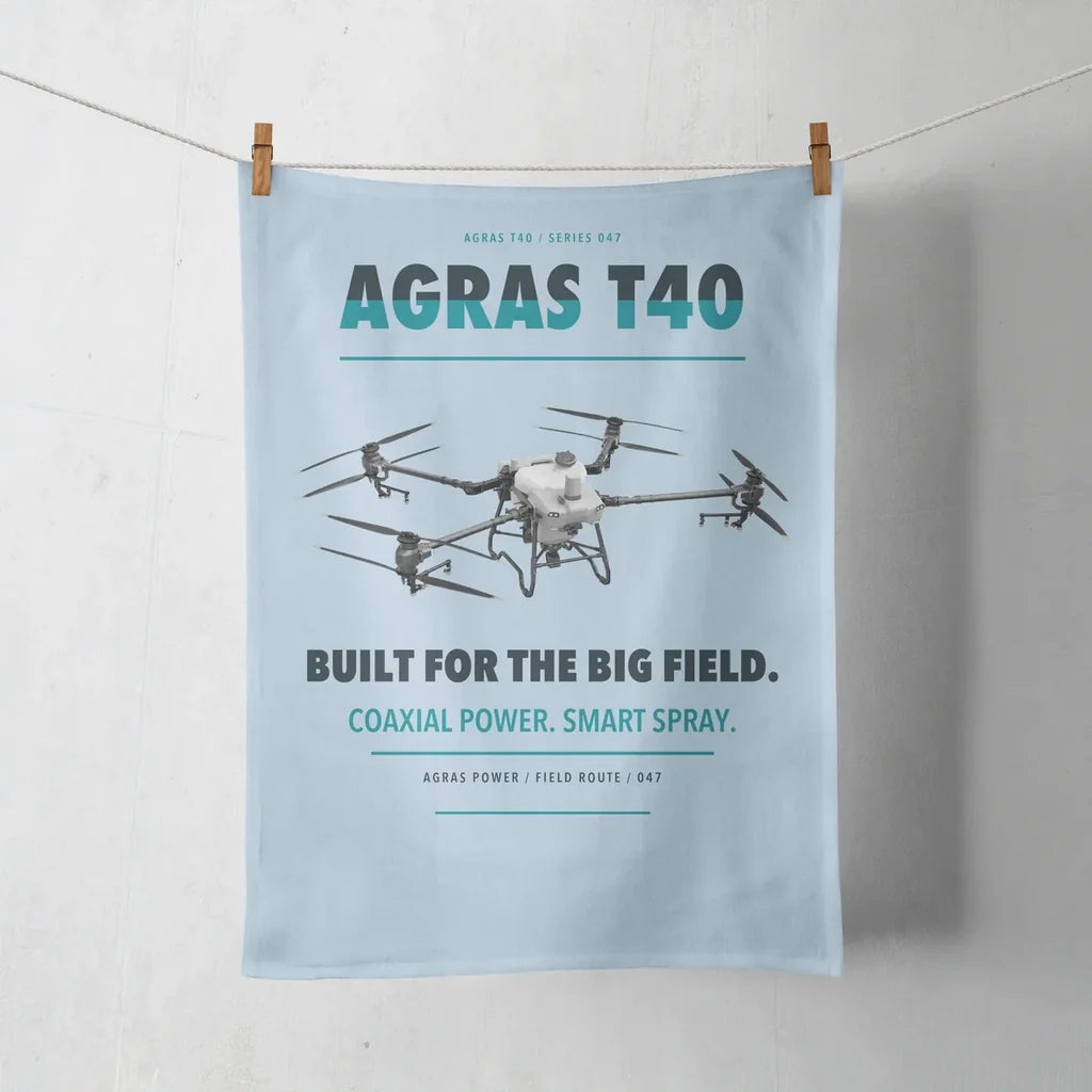 DJI Agras T40 design on light blue towel
