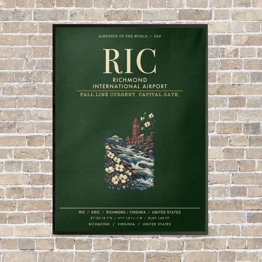 Richmond International Airport RIC vertical canvas print - framed - dark green background