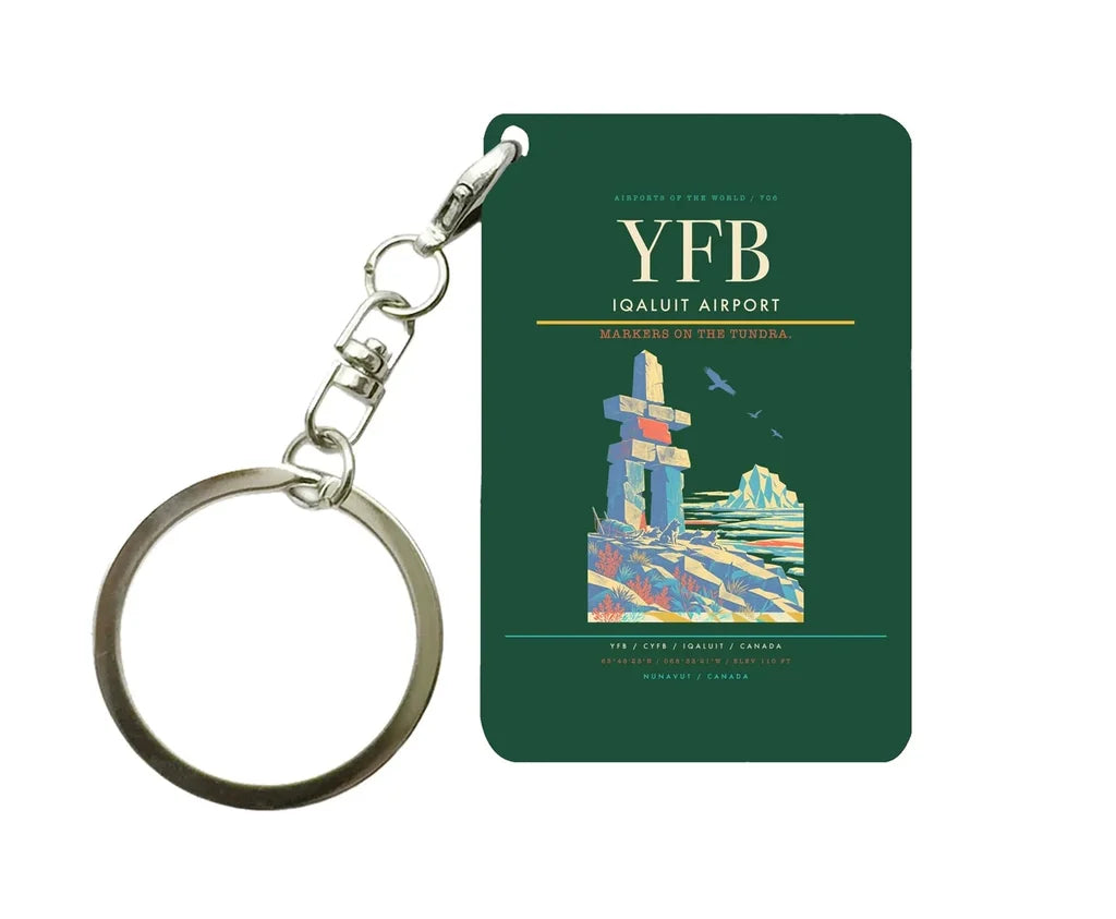 Iqaluit Airport (YFB) design on dark green key chain