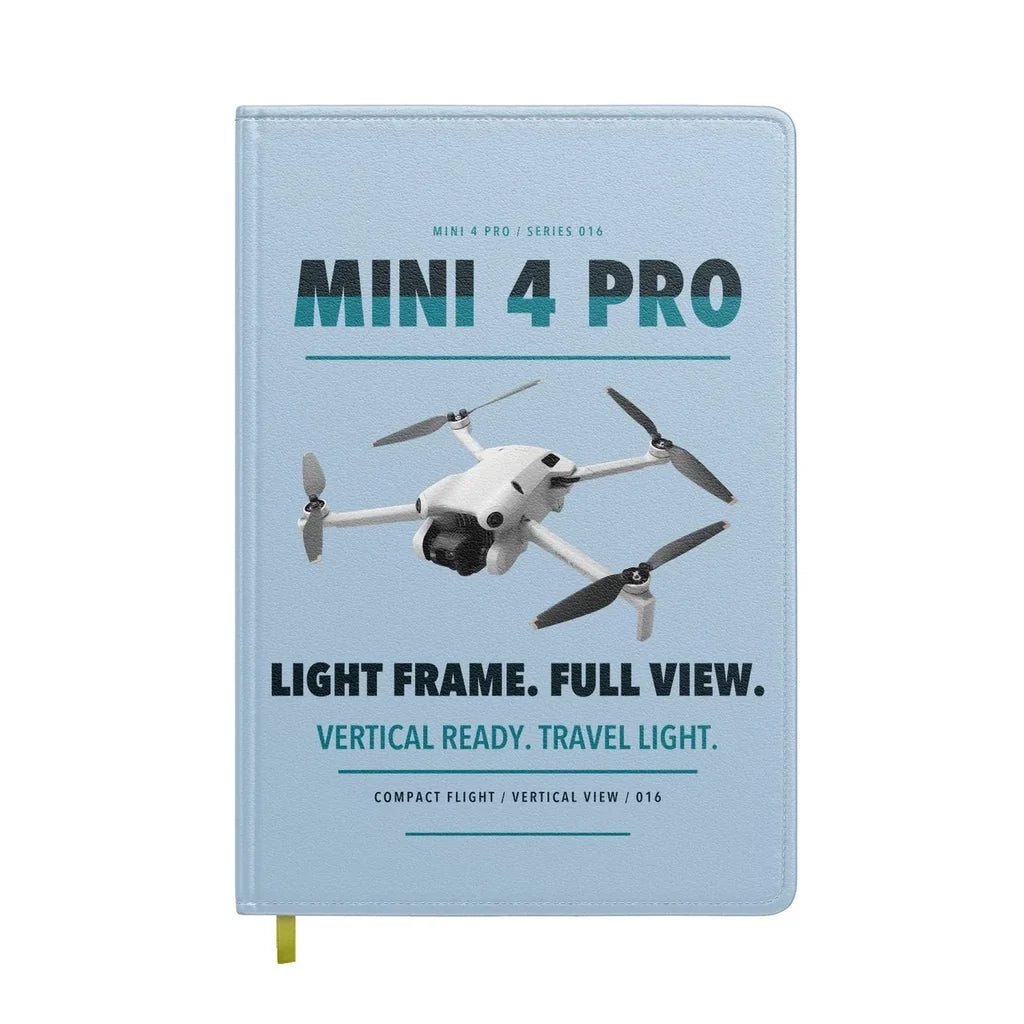 DJI Mini 4 Pro design on light blue notebook