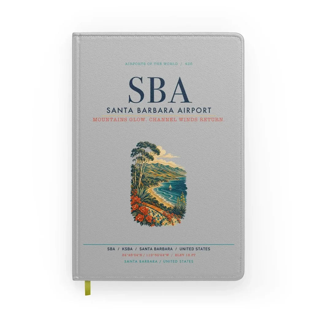 Santa Barbara Airport (SBA) design on light gray notebook
