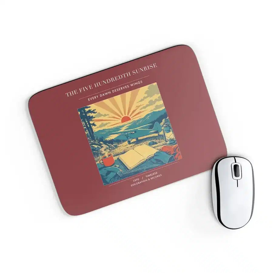 VINTAGE G4500 - The Five Hundredth Sunrise - Designed Mouse Pads design on darkred rectangle