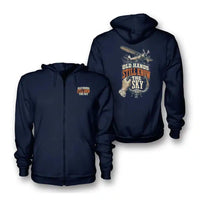Thumbnail for SIGNAL 632 - Old Hands Still Know The Sky - Zipped Hoodie design on navy blue zipped hoodie