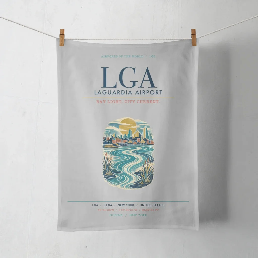 New York LaGuardia Airport (LGA) design on light gray towel