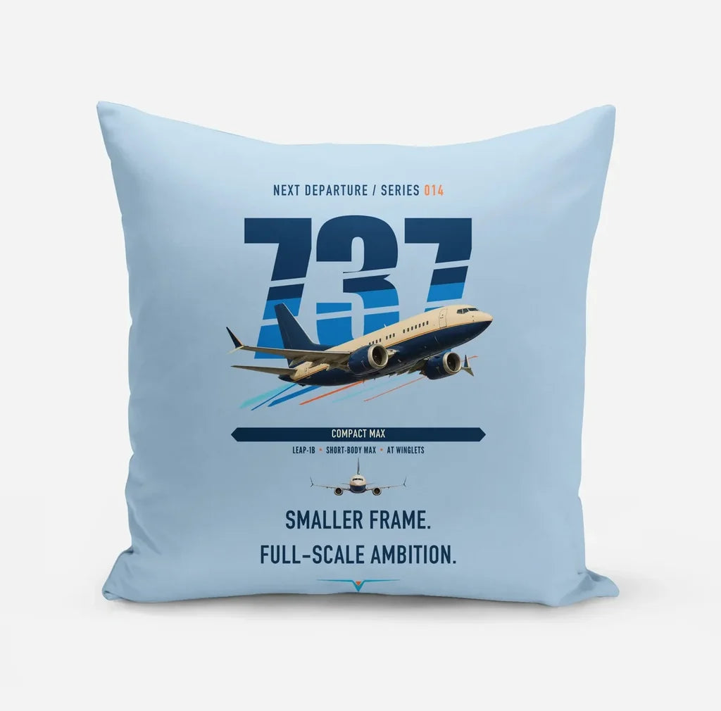 Boeing 737 MAX 7 design on light blue pillow