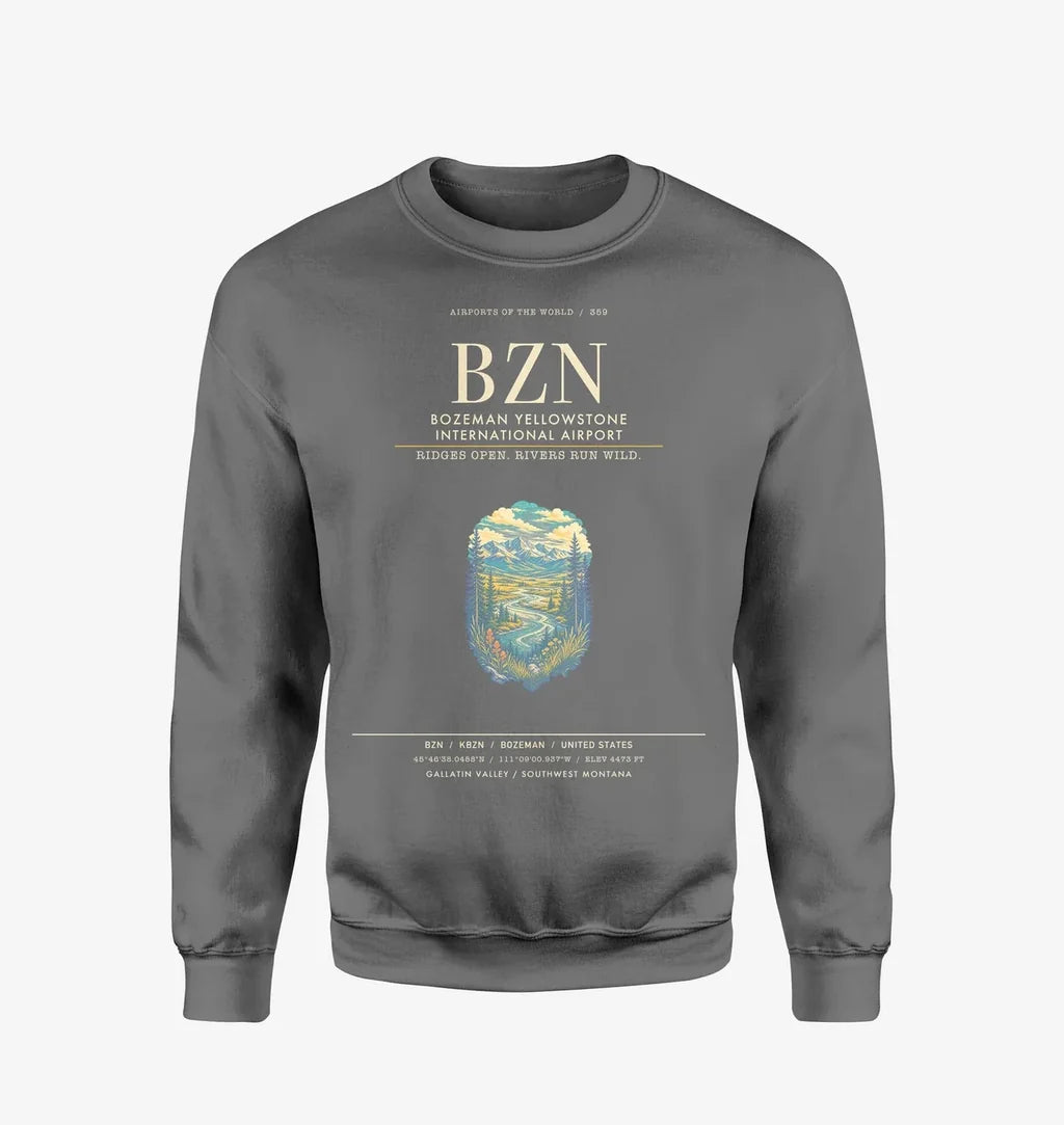 Bozeman Yellowstone International Airport BZN Sweatshirt - Gray