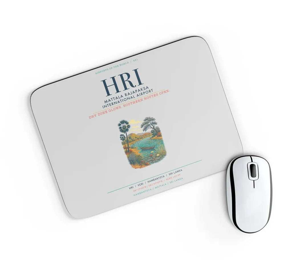 Mattala Rajapaksa International Airport (HRI) design on light gray rectangle mouse pad