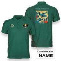 Thumbnail for VINTAGE G4228 - The First Jet Boarding - Double-Side Polo T-Shirt design on green+name