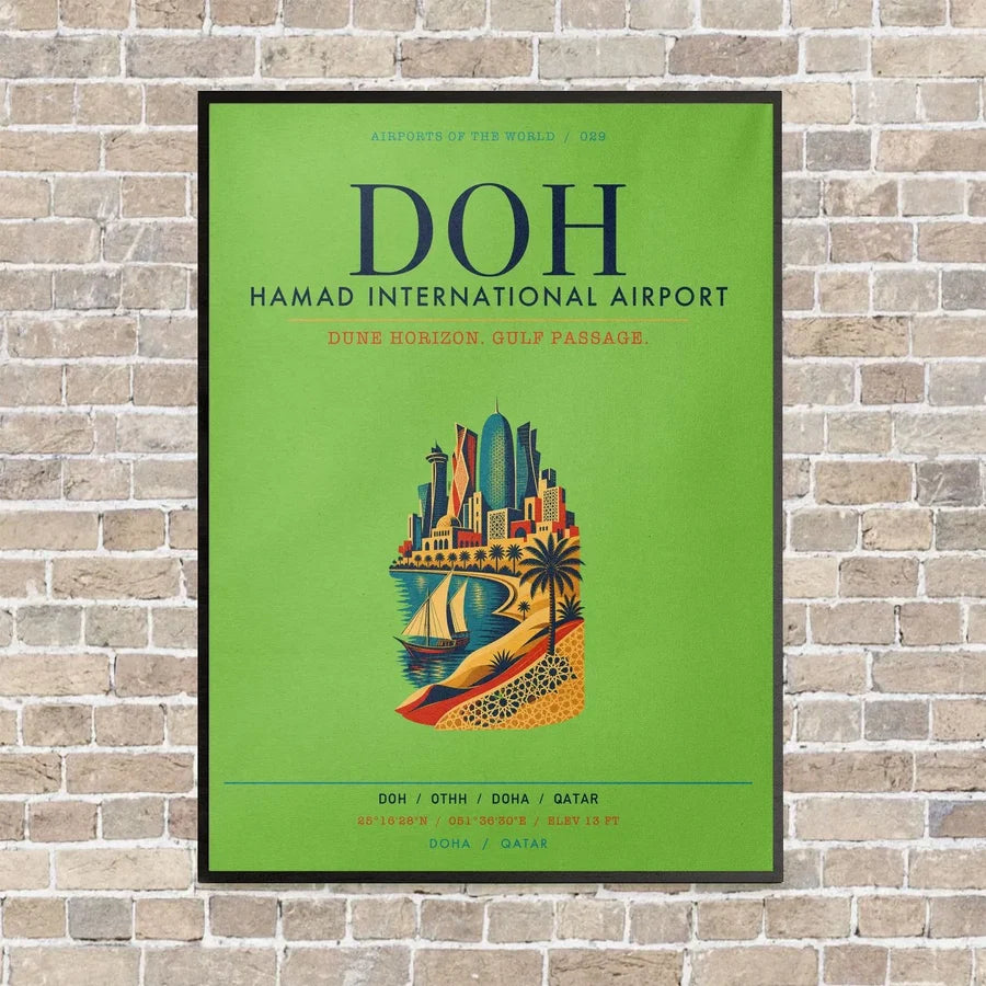 Hamad International Airport Doha DOH vertical canvas print - framed - light green background
