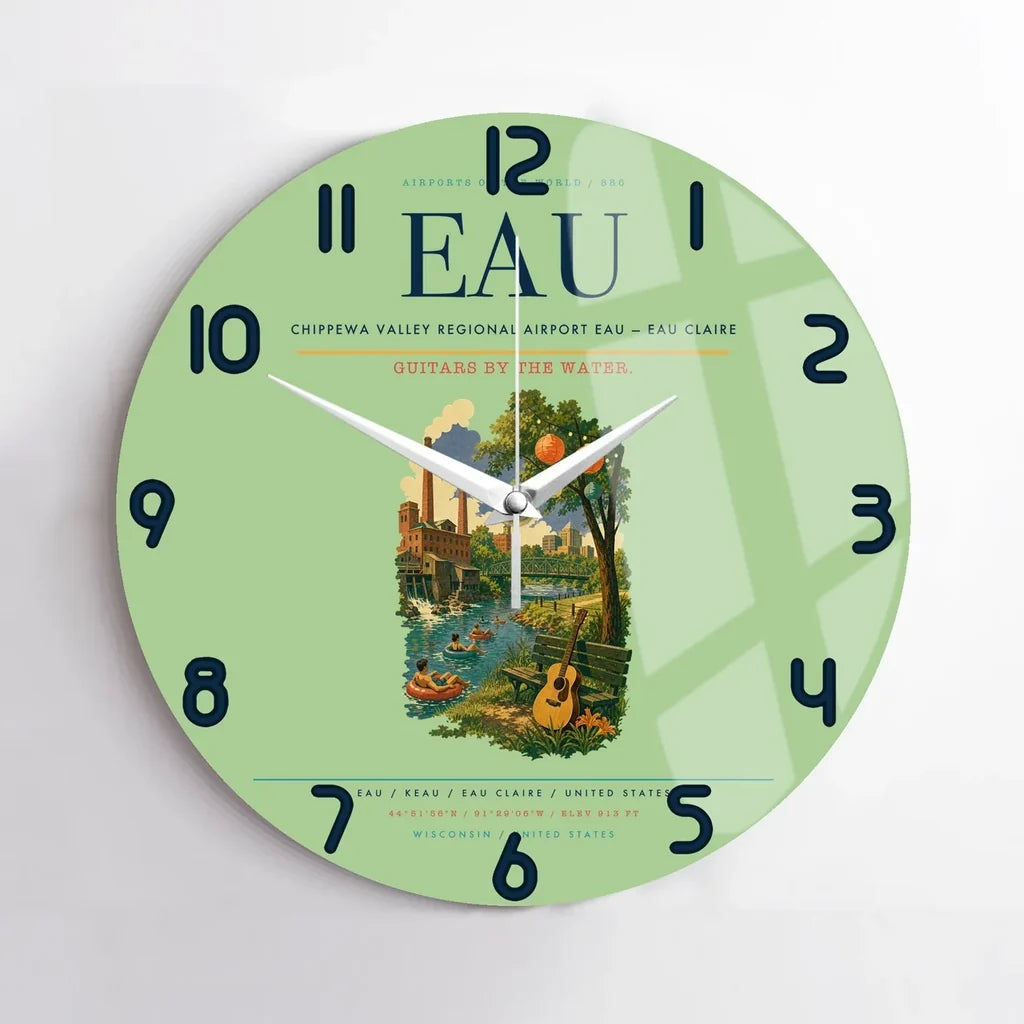 Chippewa Valley Regional Airport (EAU) design on light green no frame wall clock