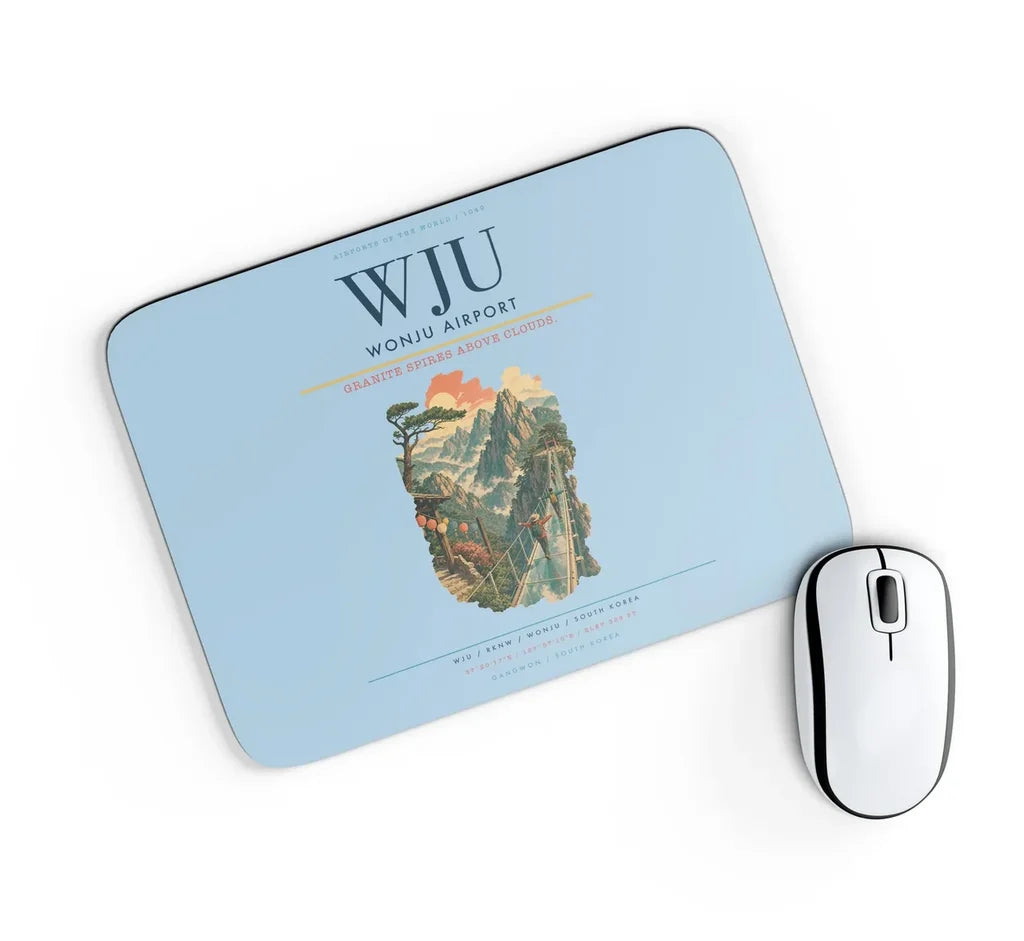 Wonju Airport (WJU) design on light blue rectangle mouse pad