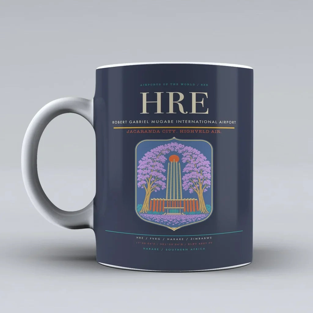 Gabriel Mugabe International Airport HRE Mug design on dark blue robert