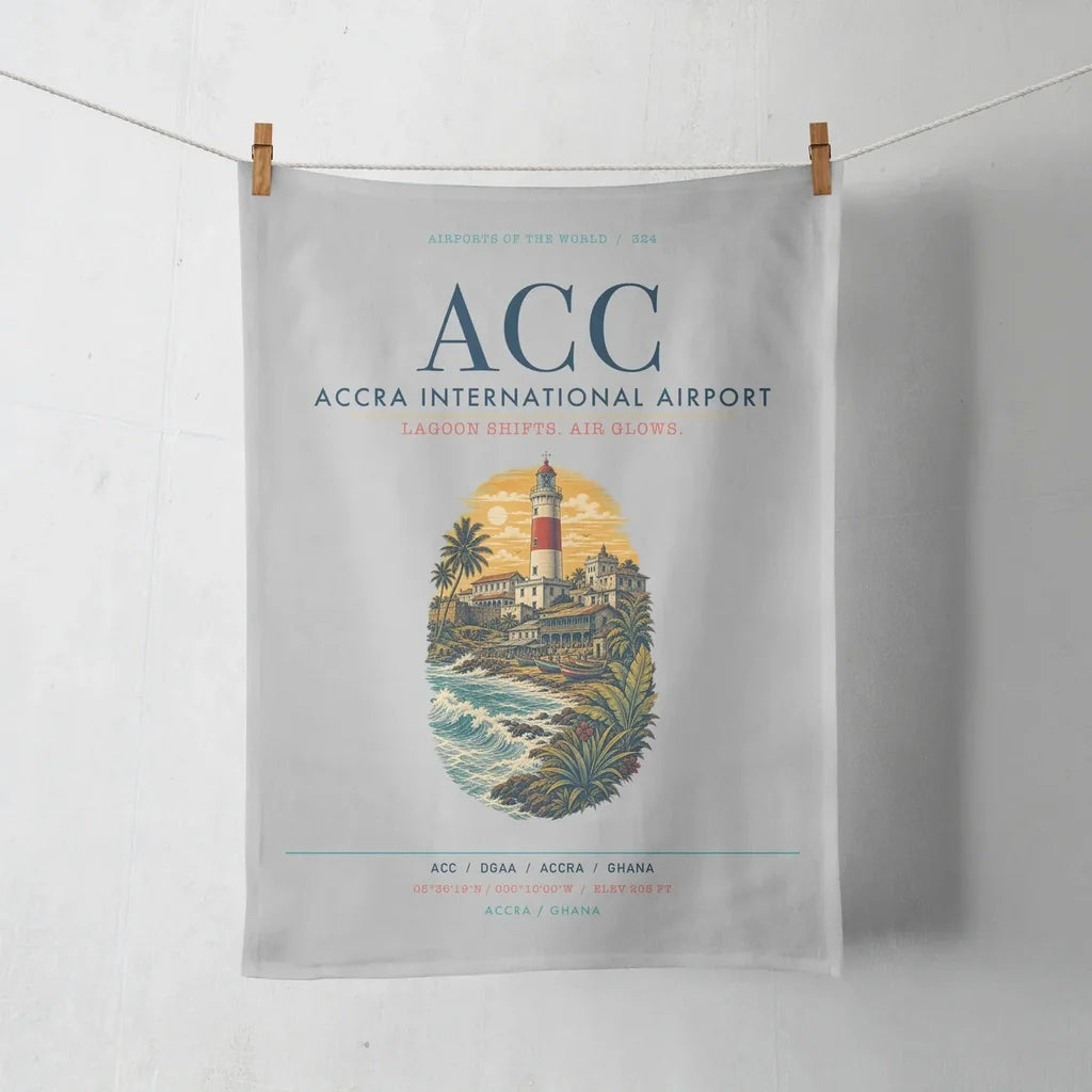 Accra International Airport (ACC) design on light gray towel