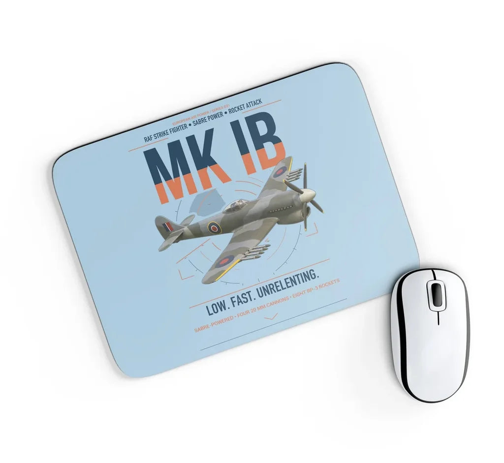 Hawker Typhoon Mk IB design on light blue rectangle mouse pad