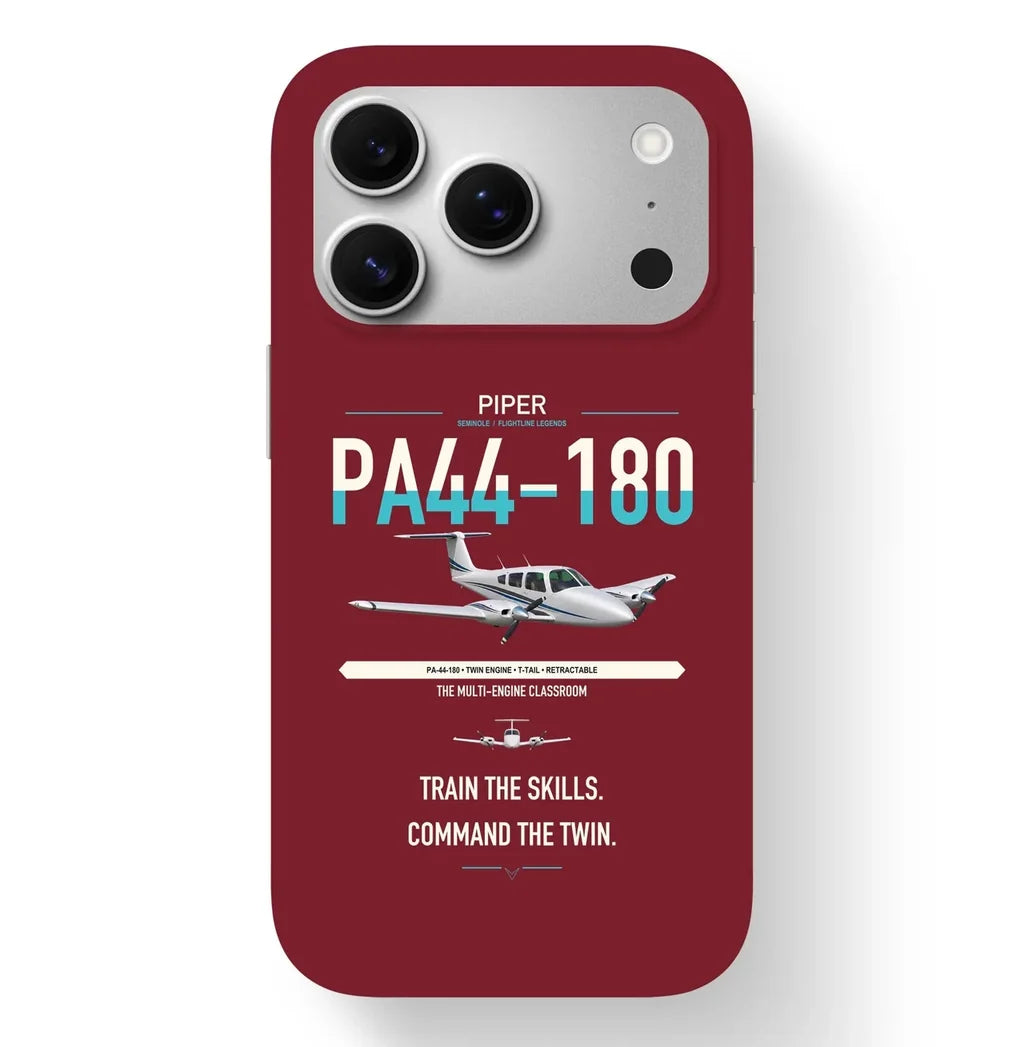 Piper PA-44-180 Seminole design on dark red magsafe iphone case, for iPhone 17 Pro