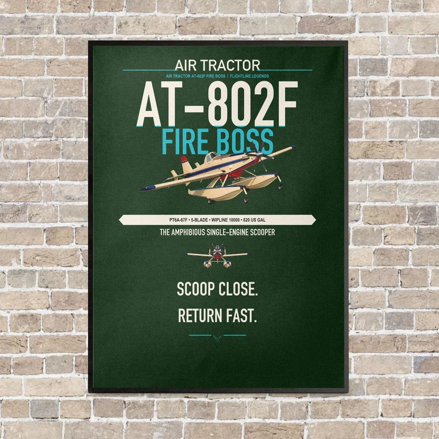 Air Tractor AT-802F Fire Boss vertical canvas print - framed - dark green background