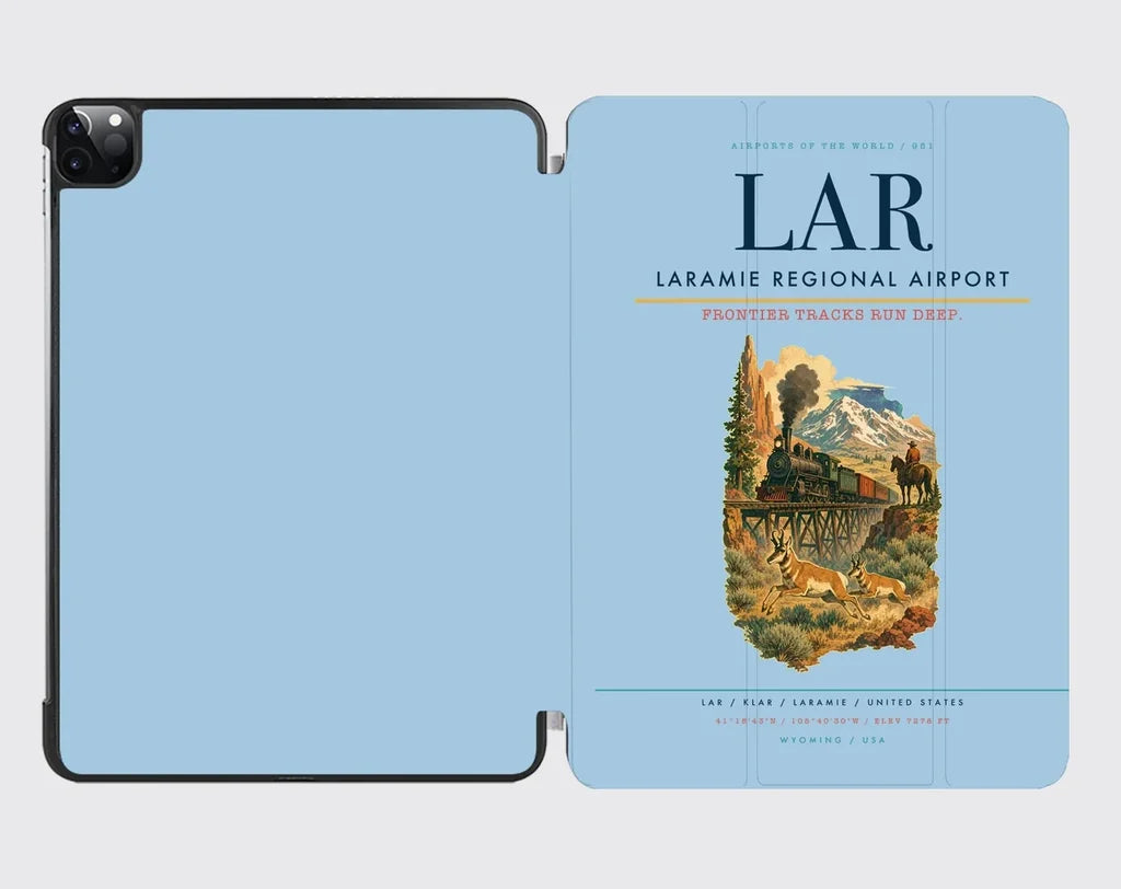 Laramie Regional Airport (LAR) design on light blue ipad tablet case