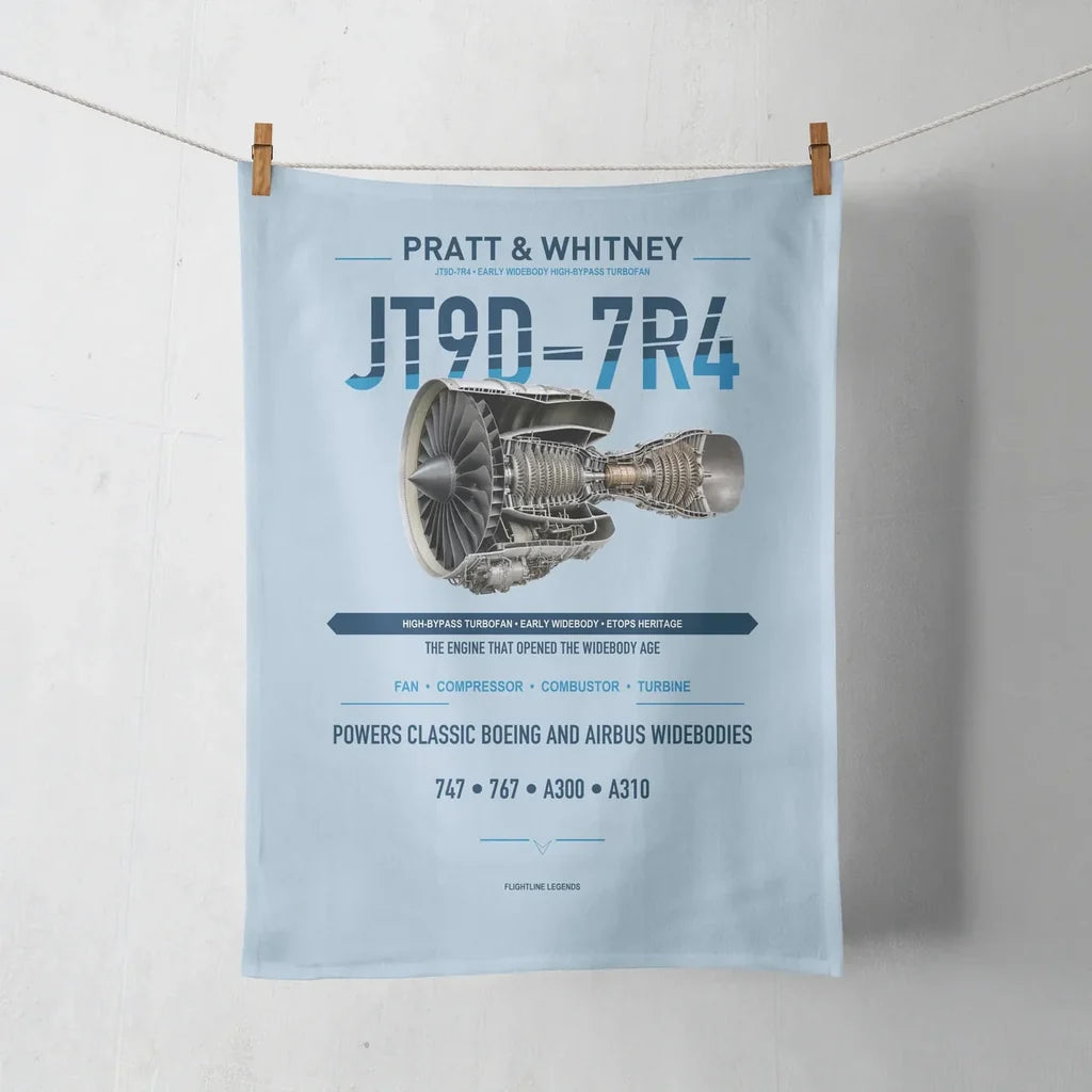 JT9D-7R4 design on light blue towel