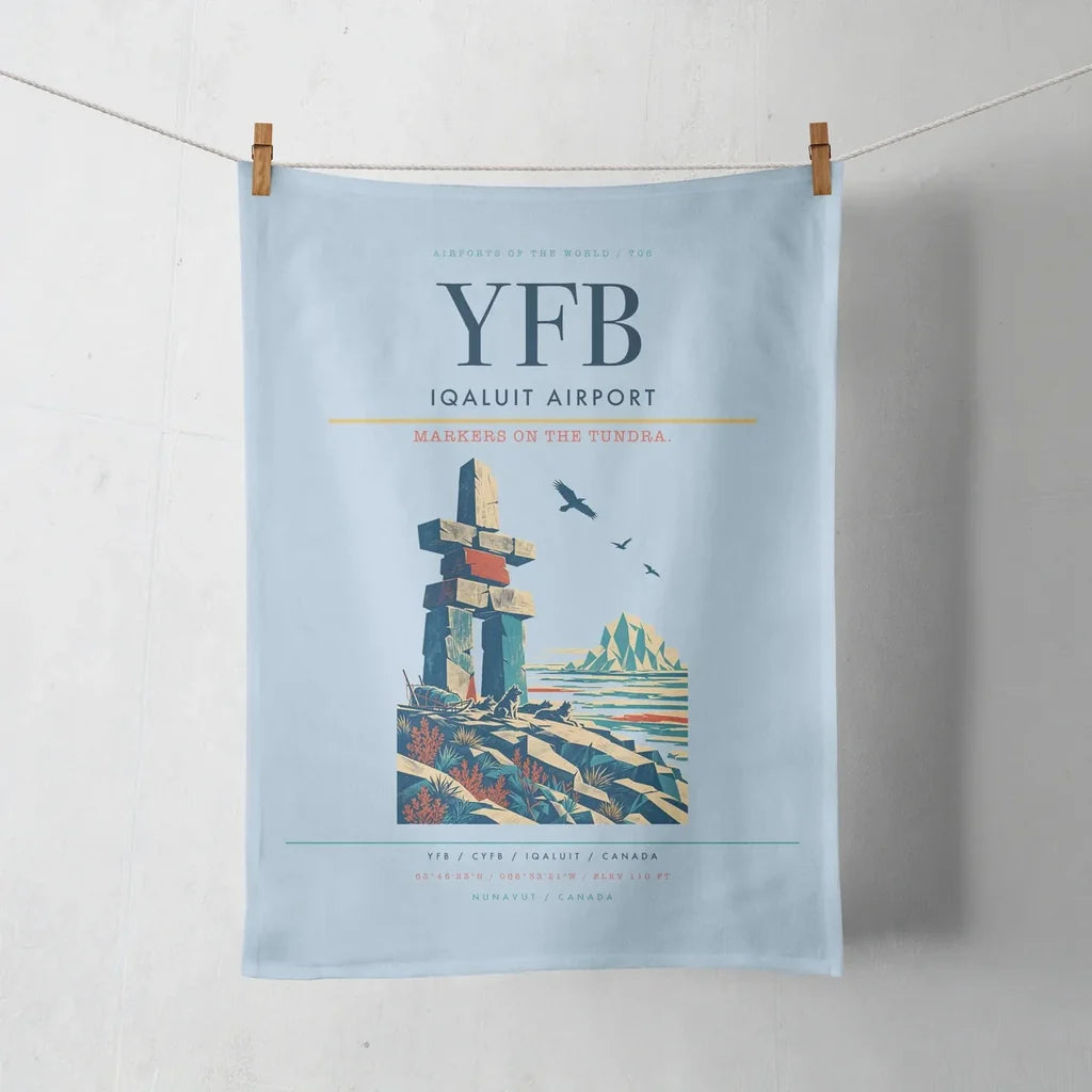 Iqaluit Airport (YFB) design on light blue towel