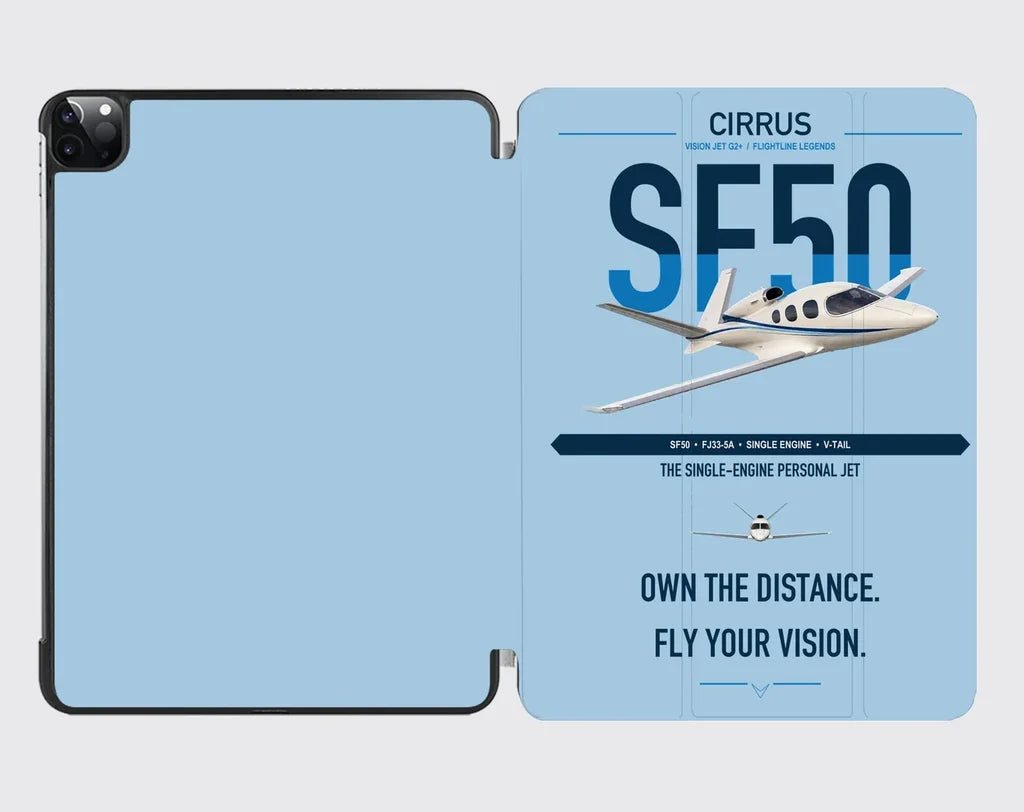 Cirrus Vision Jet G2+ design on light blue ipad tablet case