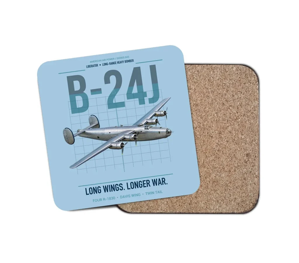B-24J Liberator design on light blue 1 piece coaster