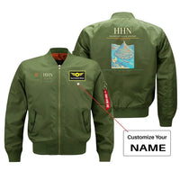 Thumbnail for Frankfurt-Hahn Airport (HHN) design on green bomber jacket with custom name patch