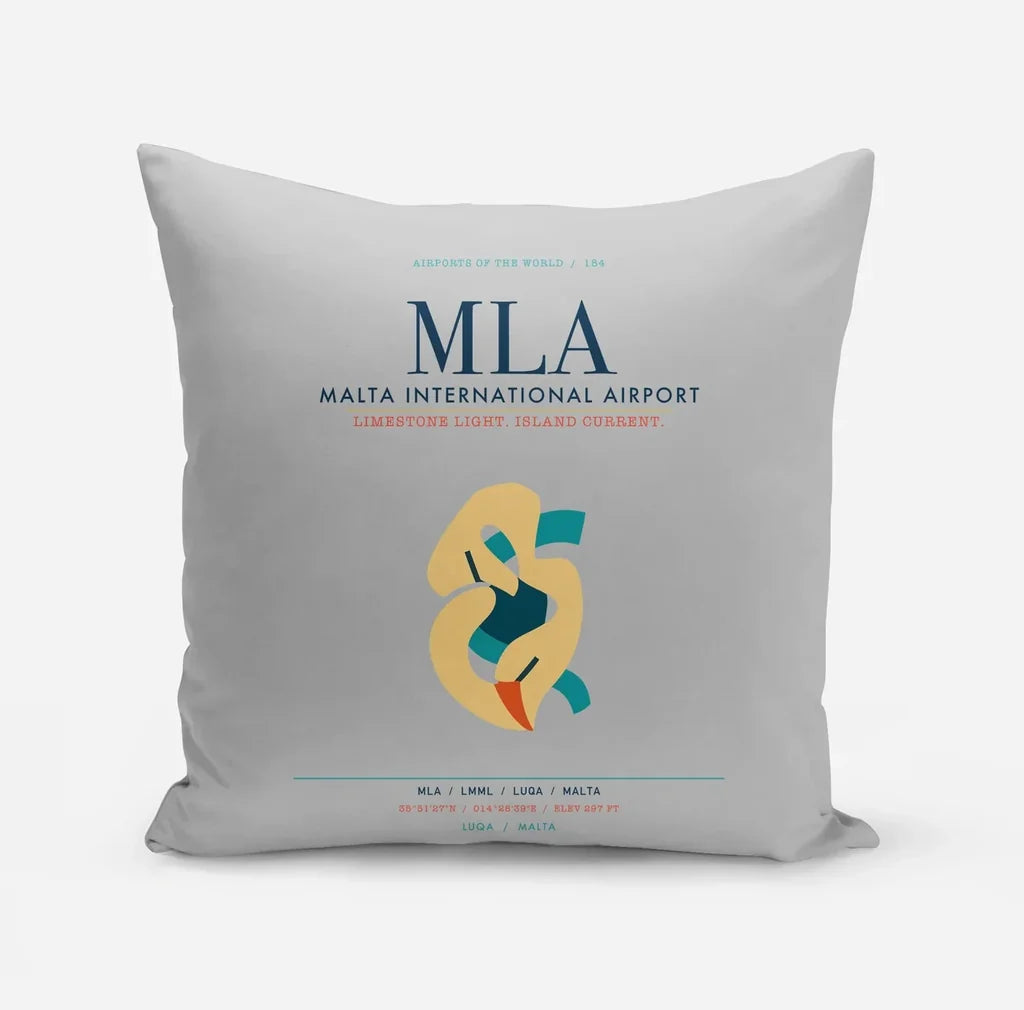 Malta International Airport (MLA) design on light gray pillow