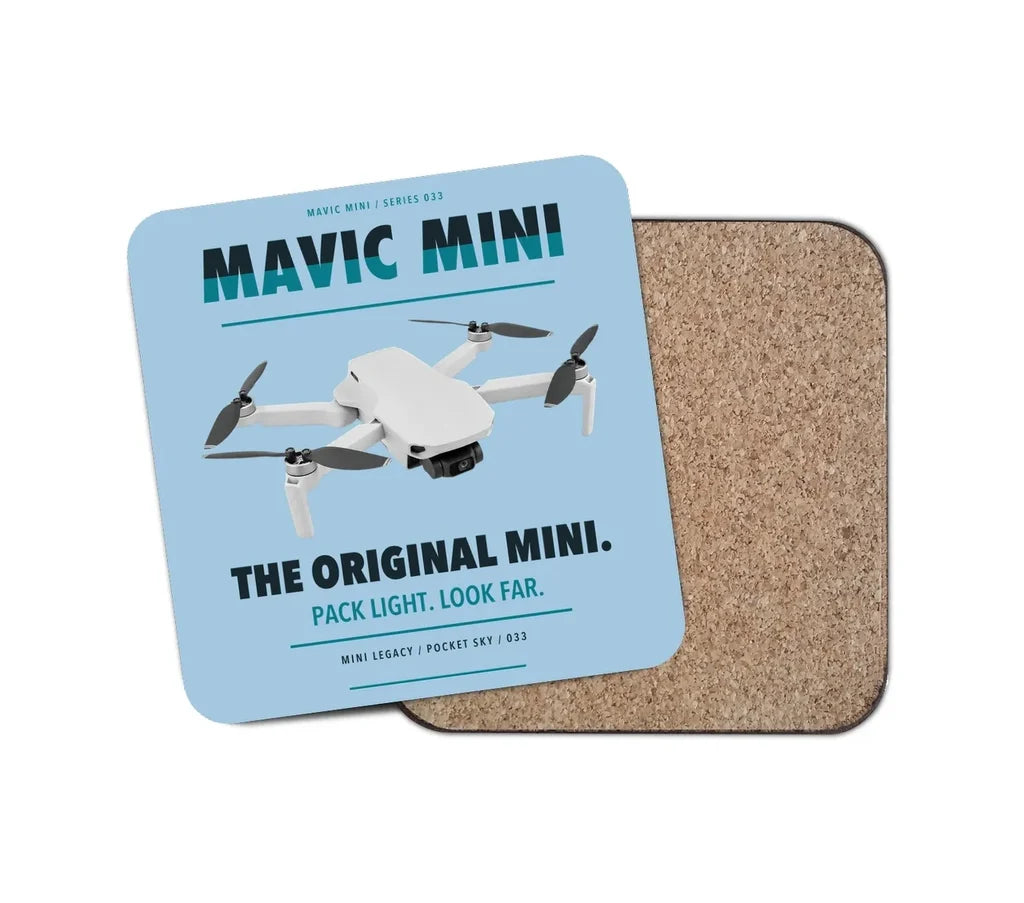 DJI Mavic Mini design on light blue 1 piece coaster