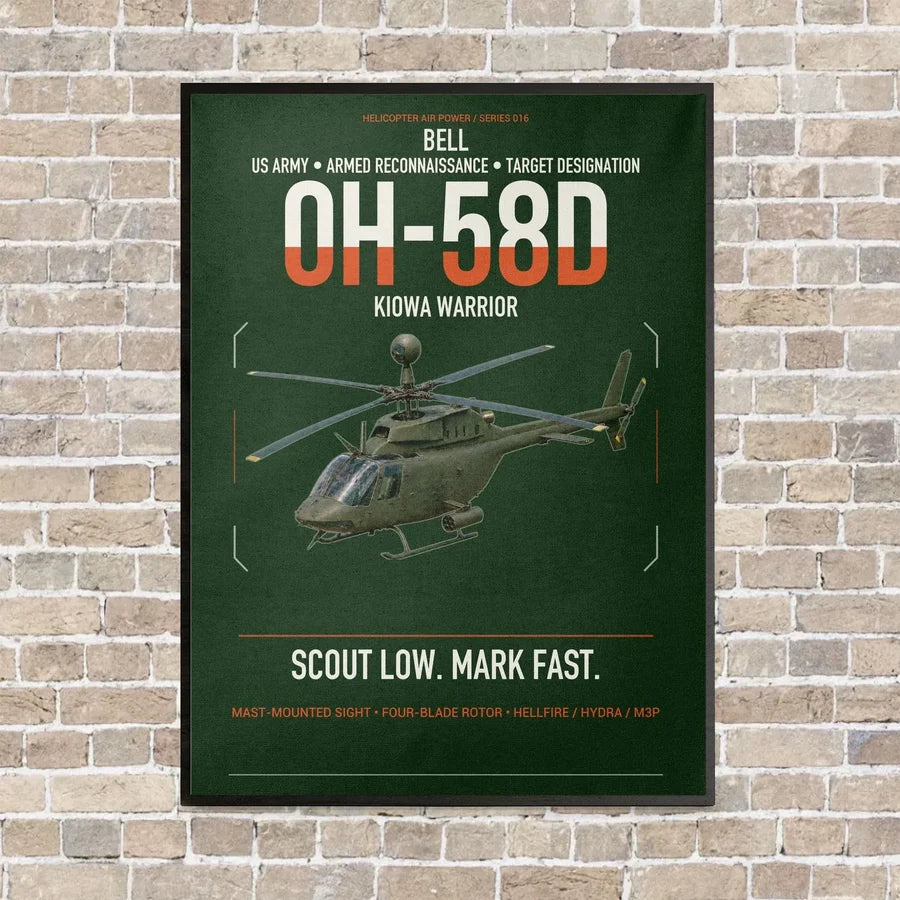 Bell OH-58D Kiowa Warrior vertical canvas print - framed - dark green background