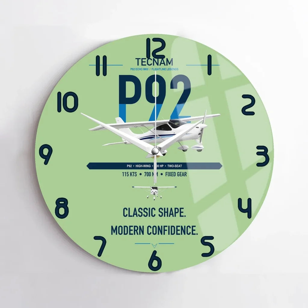 Tecnam P92 Echo MkII design on light green no frame wall clock