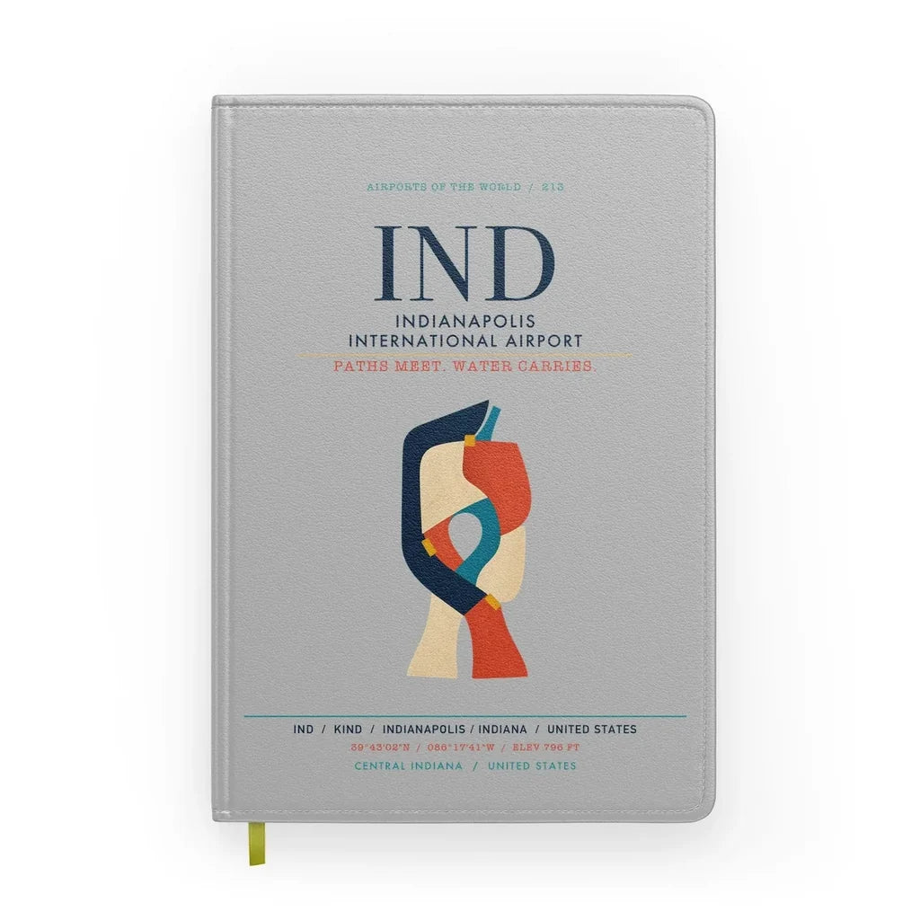 Indianapolis International Airport (IND) design on light gray notebook