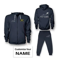 Thumbnail for Just Fly It & Fly Girl Zipped Hoodie - Dark Blue + Name (Customizable)