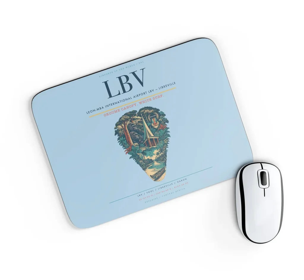 Leon-Mba International Airport (LBV) design on light blue rectangle mouse pad