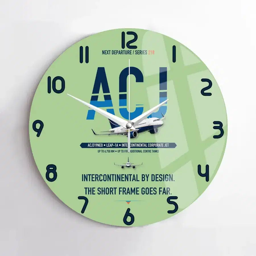 Airbus ACJ319neo design on light green no frame wall clock
