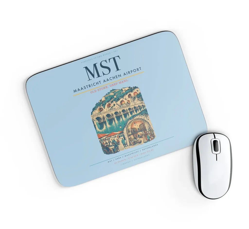Maastricht Aachen Airport (MST) design on light blue rectangle mouse pad