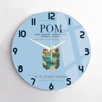 Thumbnail for Port Moresby International Airport (POM) design on light blue no frame wall clock