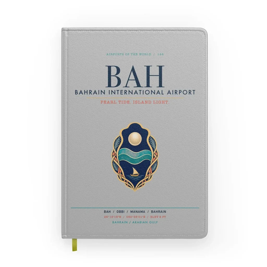 Bahrain International Airport (BAH) design on light gray notebook