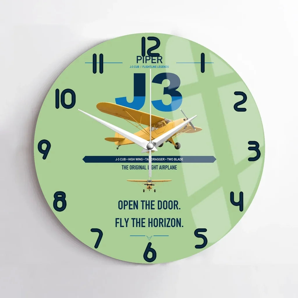 Piper J-3 Cub design on light green no frame wall clock