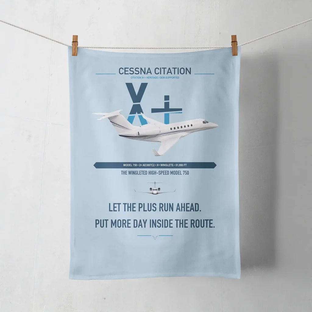 Cessna Citation X+ design on light blue towel