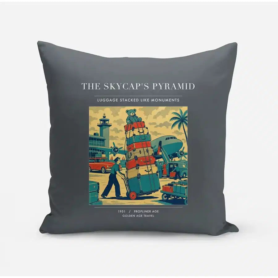 VINTAGE G4379 - The Skycap's Pyramid - Designed Pillows design on gray