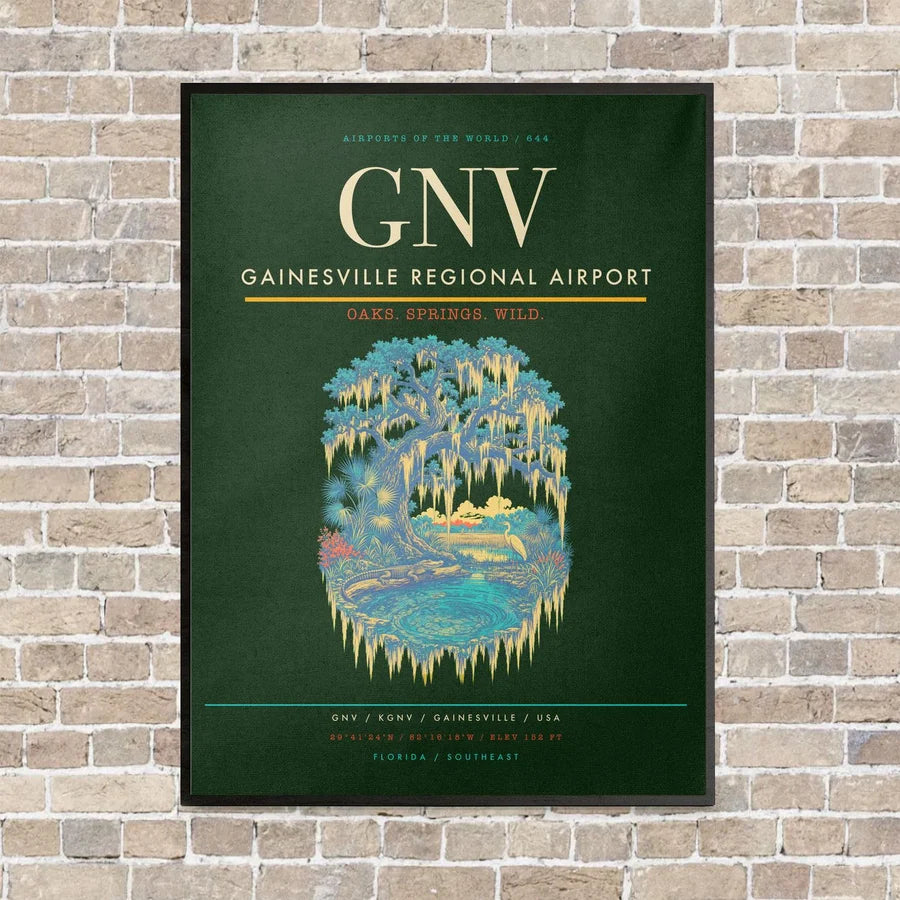 Gainesville Regional Airport GNV vertical canvas print - framed - dark green background