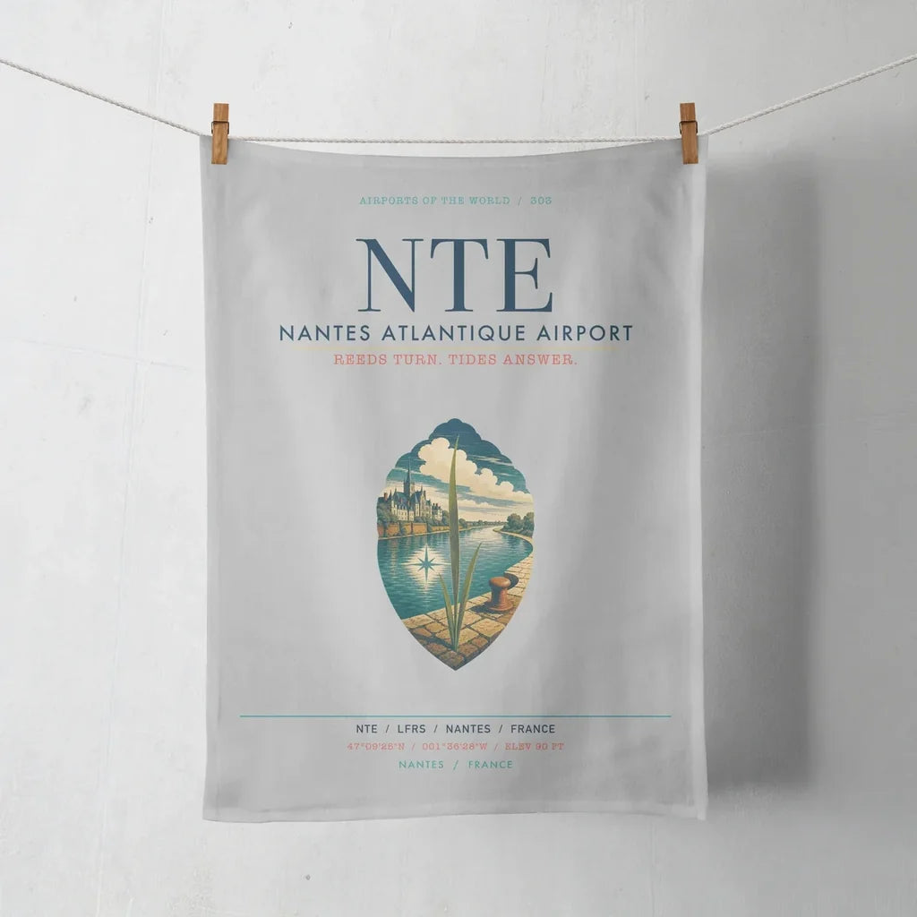 Nantes Atlantique Airport (NTE) design on light gray towel