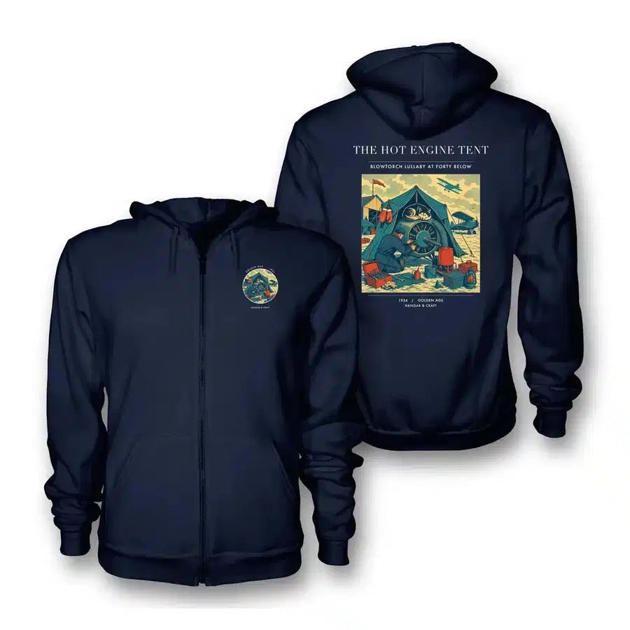 VINTAGE G4356 - The Hot Engine Tent - Premium Zipped Hoodie design on navyblue